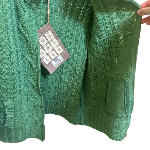 Aran Sweater Market Fisherman Merino Wool Cable Knit Zip Cardigan Green M NWT - Picture 11 of 14